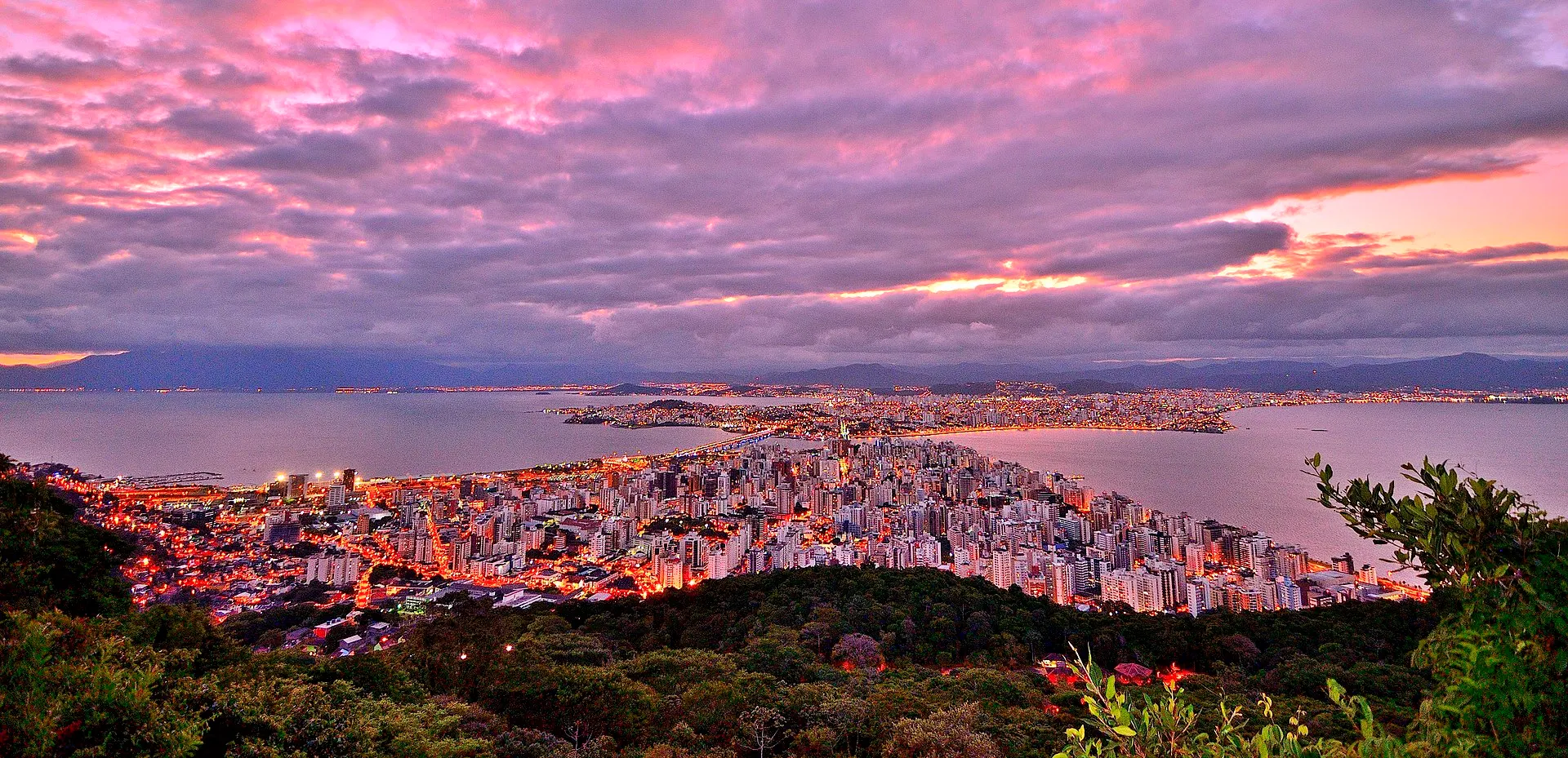 Panoramic view over Florianópolis from Morro da Cruz